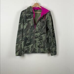The North Face Camouflage Full Zip Fleece Women's M Green Pink Thumbhole Jacket
